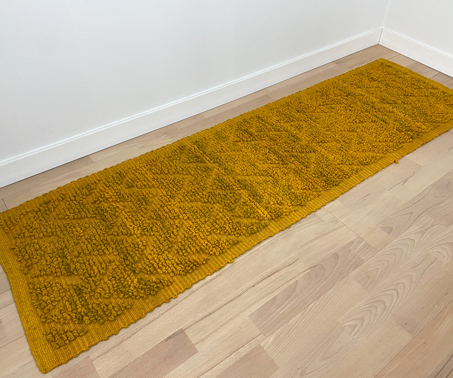 Gobelin kilim dywan | PRL wełniany vintage | musztardowy żółty