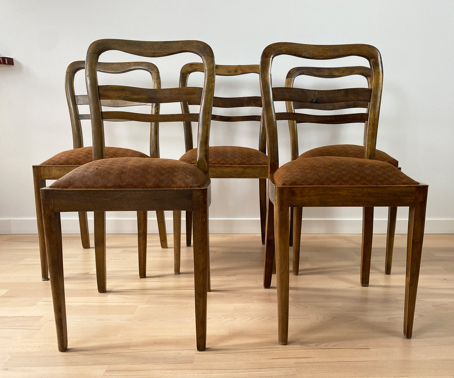 Krzesło drewniane tapicerowane Art Deco | lata 30 XX vintage | 5 sztuk
