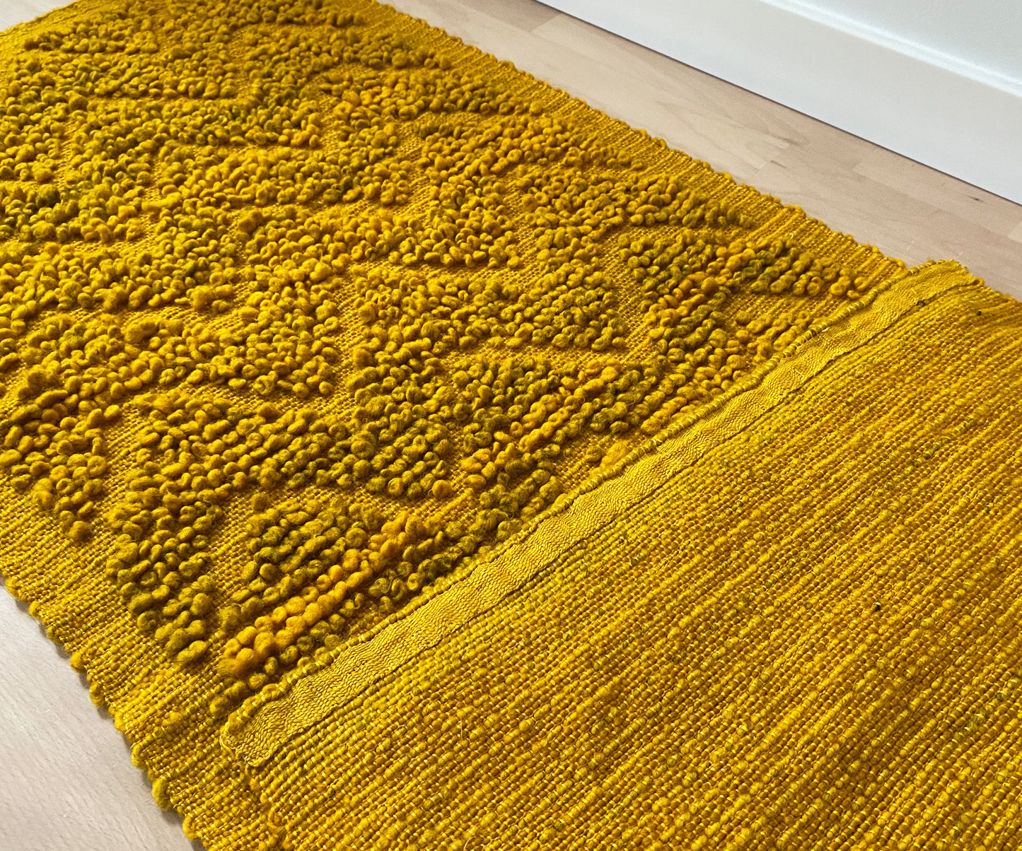 Gobelin kilim dywan | PRL wełniany vintage | musztardowy żółty