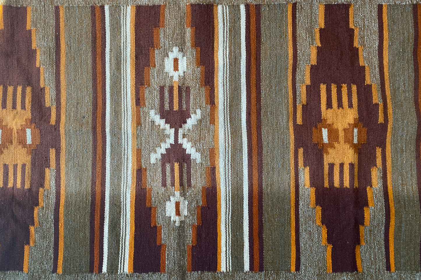 Gobelin kilim dywan | PRL vintage | geometryczny wzór kolory ziemi
