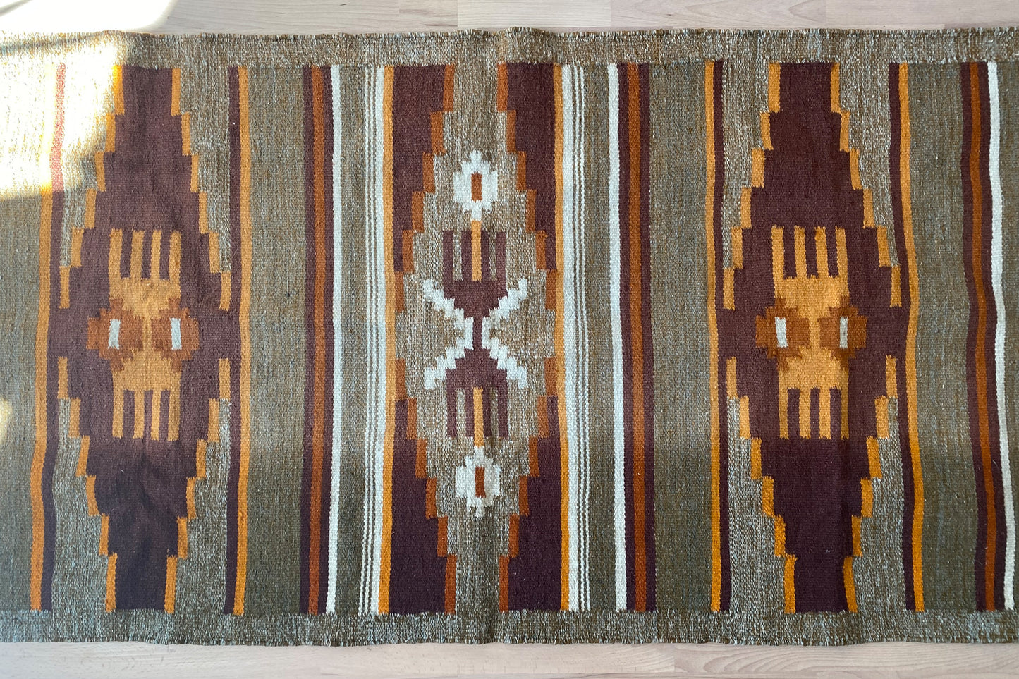 Gobelin kilim dywan | PRL vintage | geometryczny wzór kolory ziemi