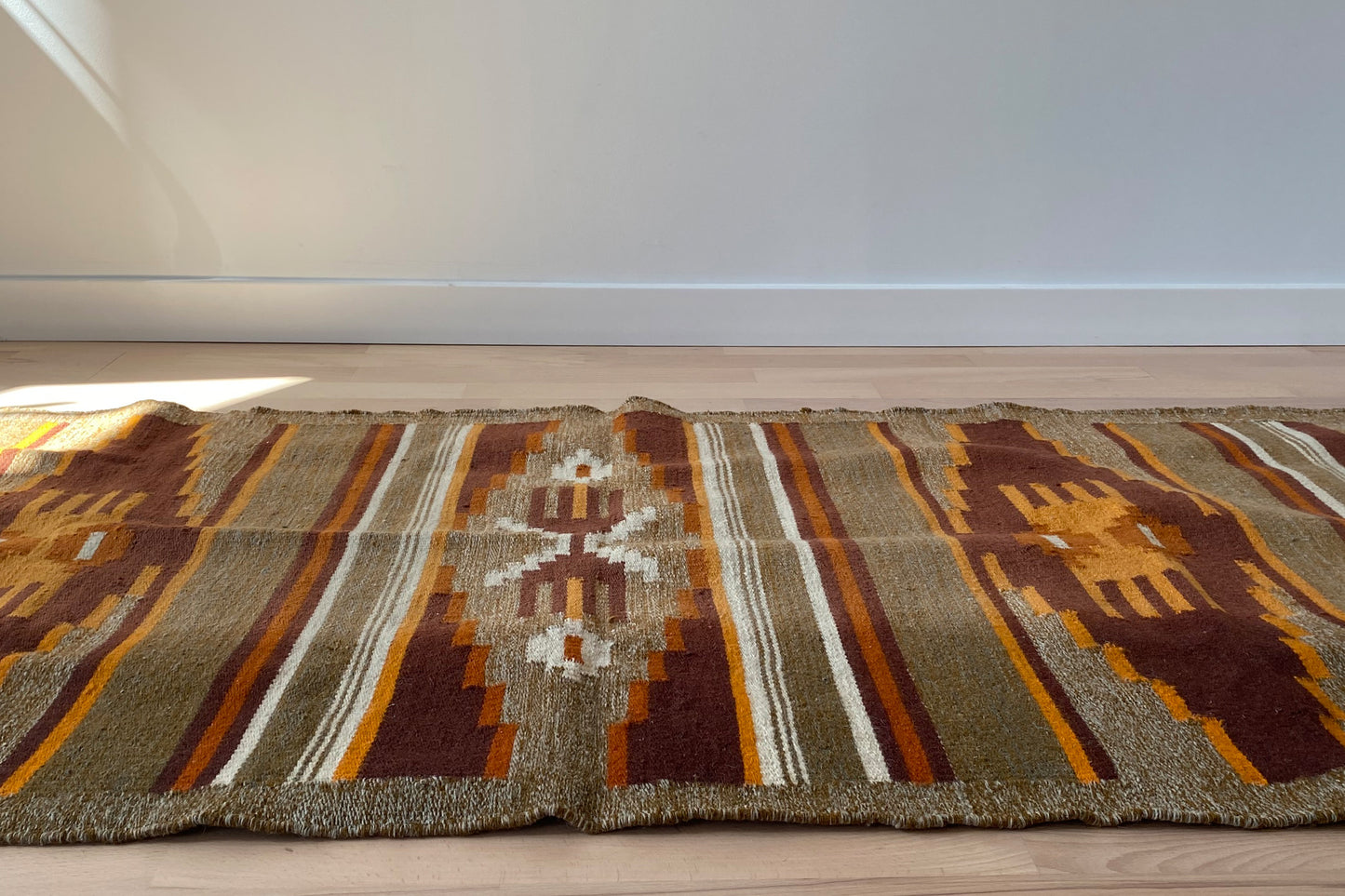 Gobelin kilim dywan | PRL vintage | geometryczny wzór kolory ziemi