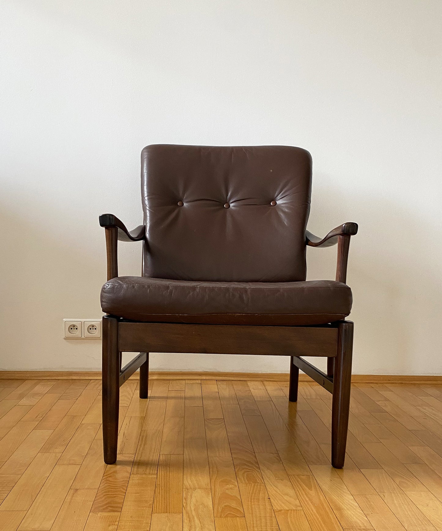 Fotel Farstrup | skórzany brązowy | duński Midcentury Modern | lata 60