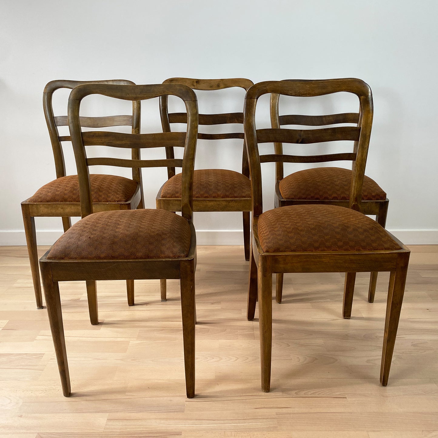 Krzesło drewniane tapicerowane Art Deco | lata 30 XX vintage | 5 sztuk